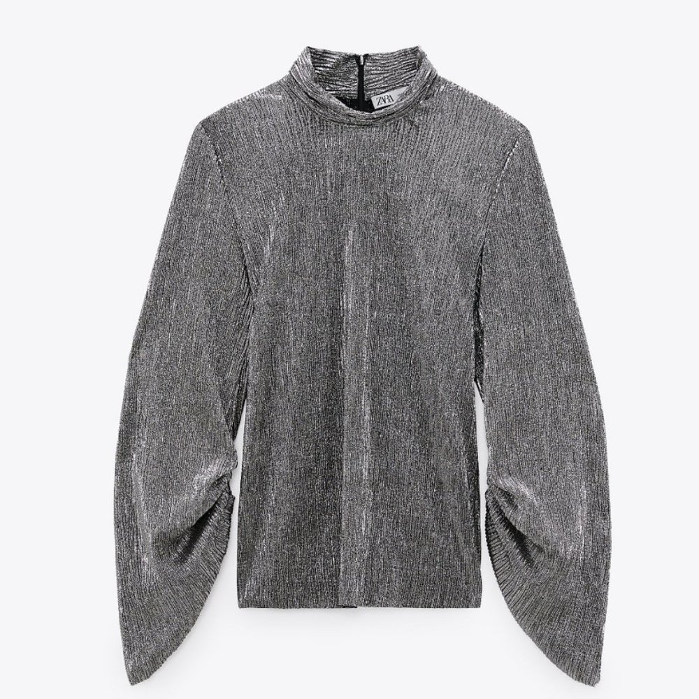 🔥MOVING SALE🔥NEW ZARA TOP Sparkly Silver Blouse